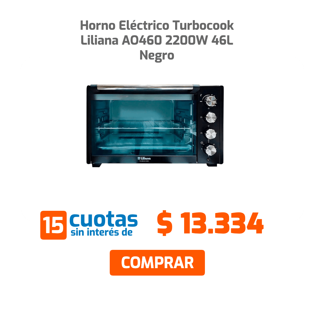 Horno Eléctrico Turbocook Liliana A0460 2200W 46L Negro 15 cuotas sin interés de $13.334 COMPRAR